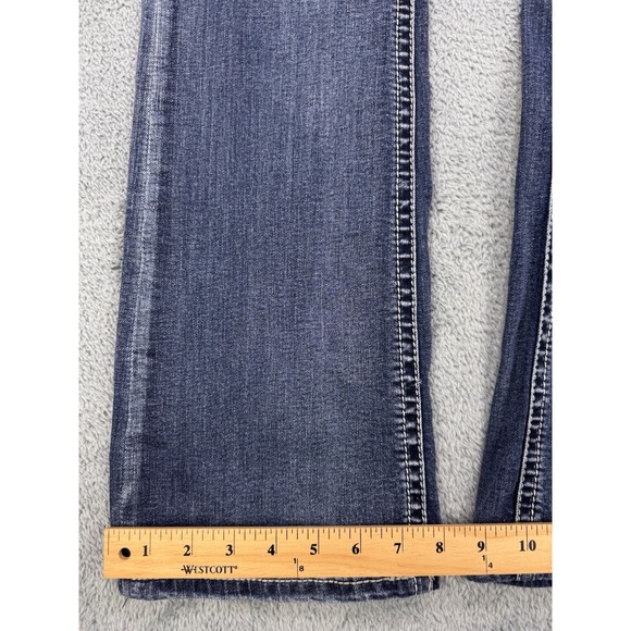 Express Stella Jeans Women 8L (32x33) Blue Stitch Whiskered Barely Boot Denim - Picture 8 of 9